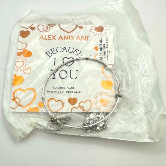 Alex & Ani I Love You Mom Bracelet Silver Bangle Charm NWT Swarovski Crsytal - Picture 5 of 5